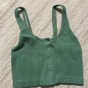 Aerie Sage Ribbed Button Crop Top